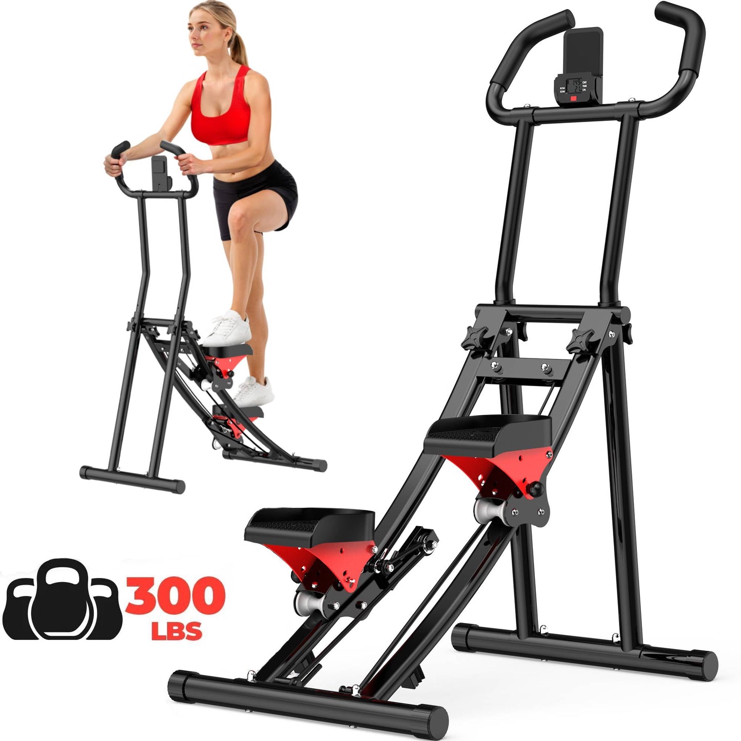 Stair Stepper with 3 Levels Adjustable Height - Upgrade Vertical Climber Machine with LCD Monitor & Space-Saving Design, Compact Foldable Full-Body Workout Stepper Home Cardio Exercise Equipment