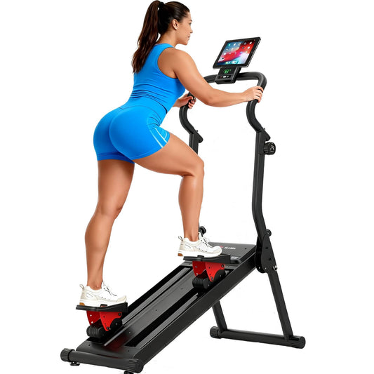 Magnetic Stair Stepper with 8-Level Adjustable Resistance, 350lbs New Version Foldable Stairmaster Machine for Home Gym Workout, Cardio Stair Climber with Low Noise, 12"Extra-Long Pedals