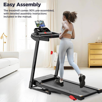 2.5HP Folding Treadmill for Home with Smart LCD Display, 300lbs Capacity, Adjustable Incline, 12+3 Programs, Music Speakers, Electric Treadmill Running Machine
