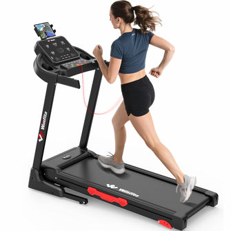 Winfita 3.5HP Folding Treadmill for Home with 300lbs Capacity, 8.0MPH, Adjustable Incline, 64 Preset Programs, Bluetooth Speakers, Portable Electric Treadmill Running Walking Machine