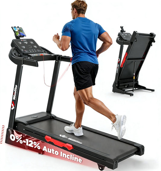 Winfita Electric Treadmill for Home with Auto Incline, 300 lbs Capacity Treadmill Portable Foldable with Bluetooth, Walk Running Exercise Machine