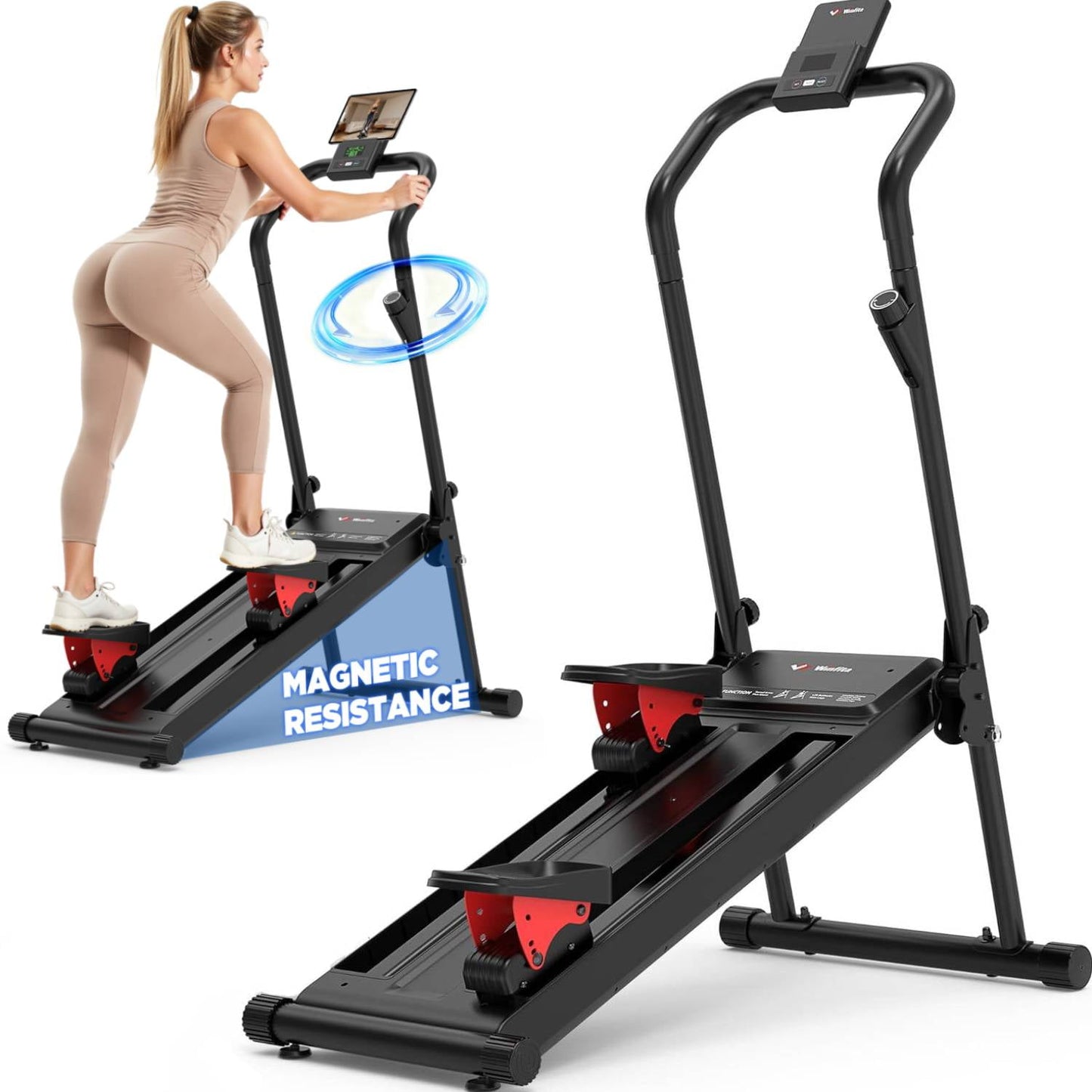Winfita Magnetic Stair Climber Machine with 100% Micro-adjustable Resistance, 19"Extended Step Range, 3-Level Adjustable Pedal, Stair Stepper Machine for Cardio & Lower Body Workouts, 350lb Capacity