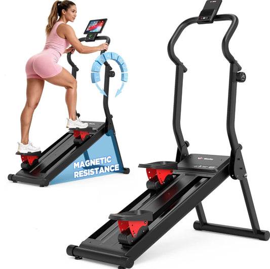 Magnetic Stair Climber Exercise Machine with 8 Levels Adjustable Resistance, Stair Stepper Stair Master for Full-Body Cardio Workout, Supports 350LB, 3 Levels Adjustable Incline & Pedal, 19" Stride