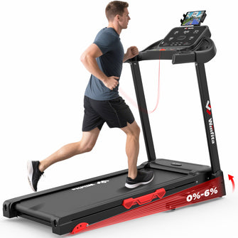 Winfita 3.5HP Treadmills for Home with Incline, Foldable Treadmill for Walking Running, 300 lb Capacity, 0.6-8MPH, 64 Preset Programs, LED Display, HiFi Bluetooth Speakers, Adjustable Tablet Holder