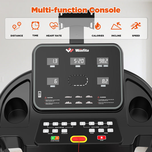 3.75HP Folding Treadmill 300 lbs Capacity, 3-Level Incline, 0.6-8MPH, 64+5+3+1 Programs, Quiet Motor, Bluetooth App – Compact Running Machine for Home