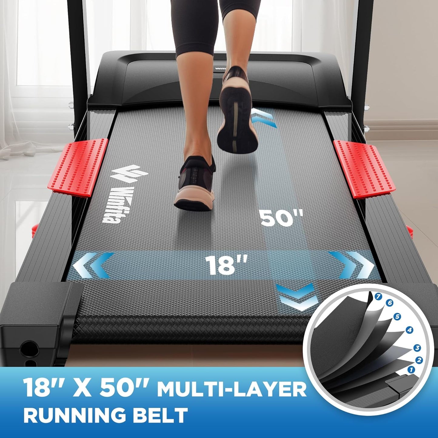 Winfita 4.0HP Folding Treadmill for Home w/ 15% Auto Incline, 300LB Capacity, 10MPH Speed, 18''x50''Belt, App & Bluetooth Speaker, LCD Display, 70Programs, Portable Treadmill Running Walking Machine