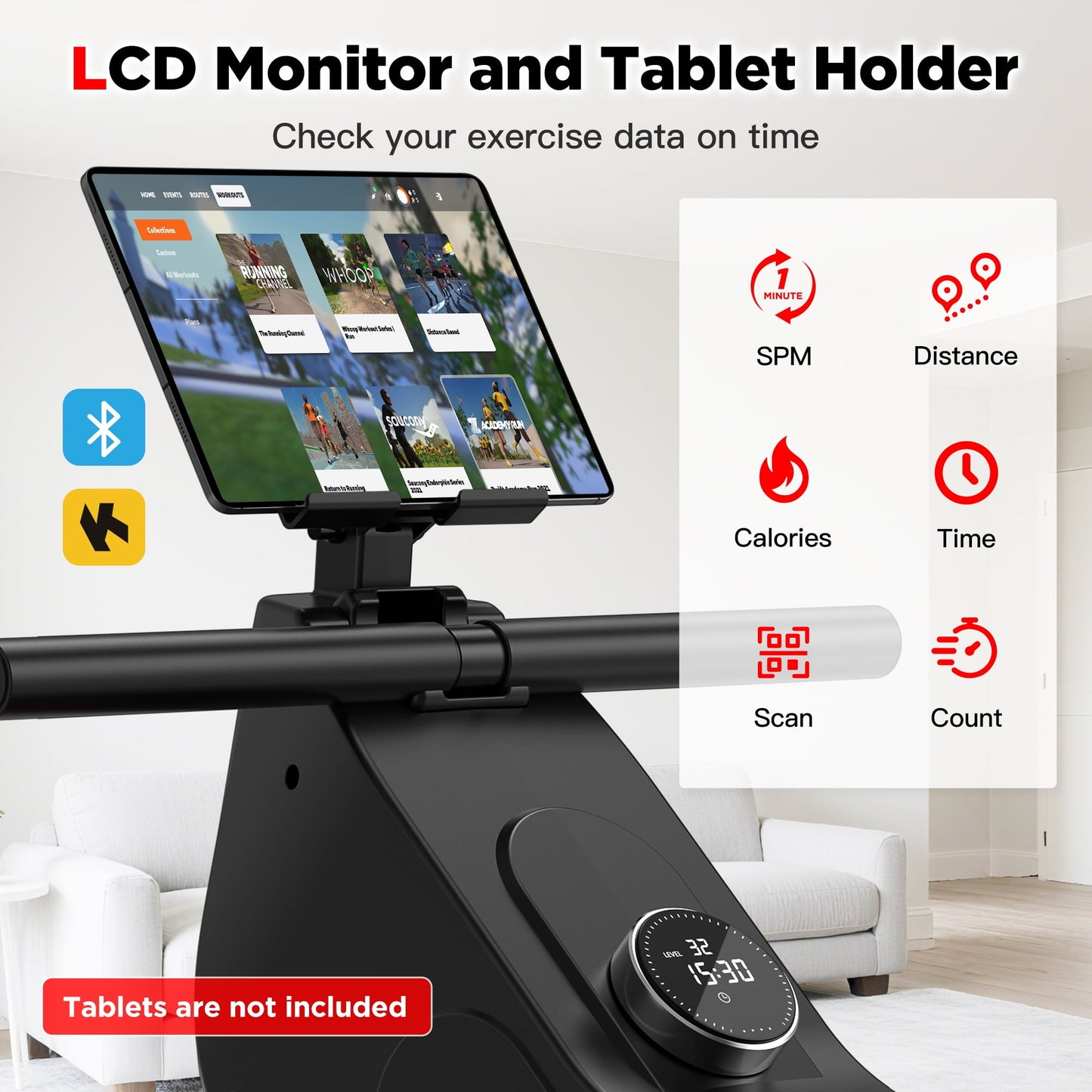 Rowing Machines for Home, Resistance Adjustment Rower, Powerful Electromagnetic Row Machine with LED Monitor & Comfortable Seat, Bluetooth, App Supported, Tablet Holder, Easy Storage